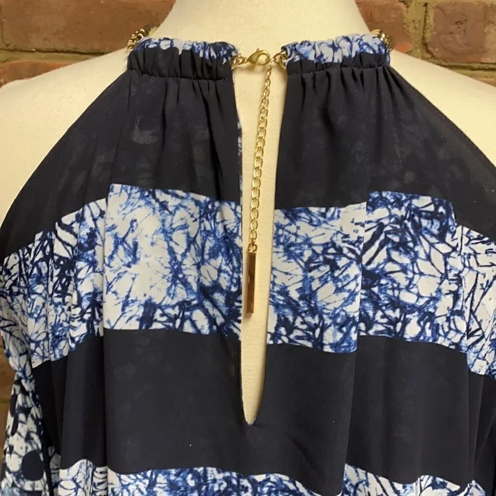 Michael Kors Navy Printed Flutter Halter Dress Size Small